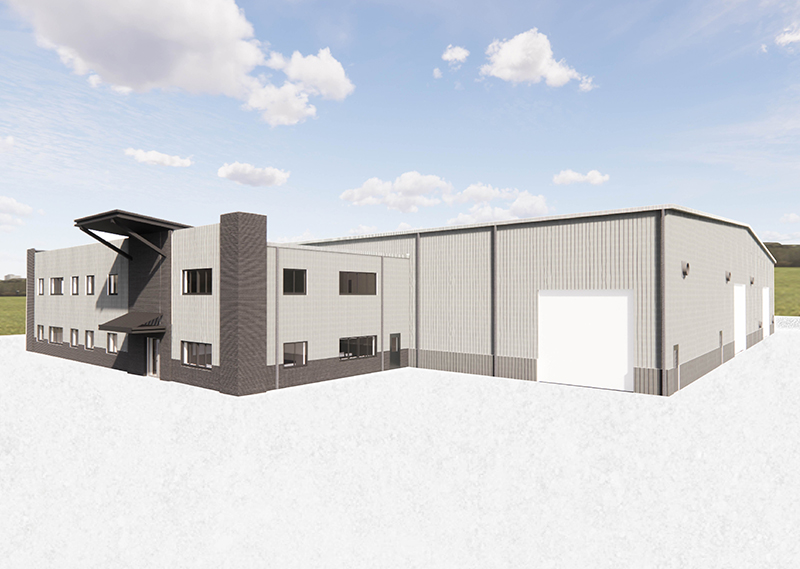 Build-to-Suit-Rendering-800x569 Digital rendering of a warehouse with a two-story office space